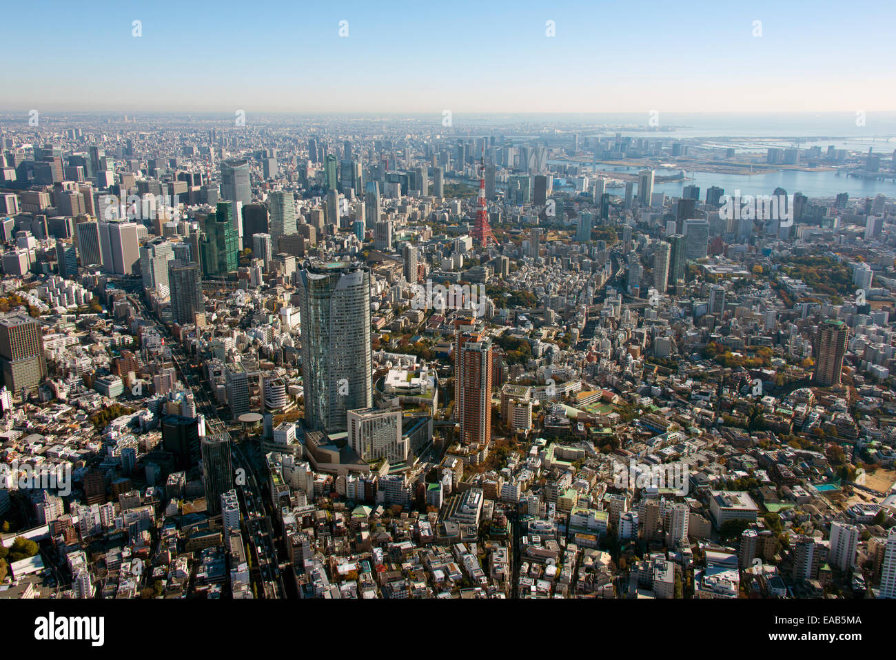 Roppongi hills and Tokyo tower aerial view Stock Photo