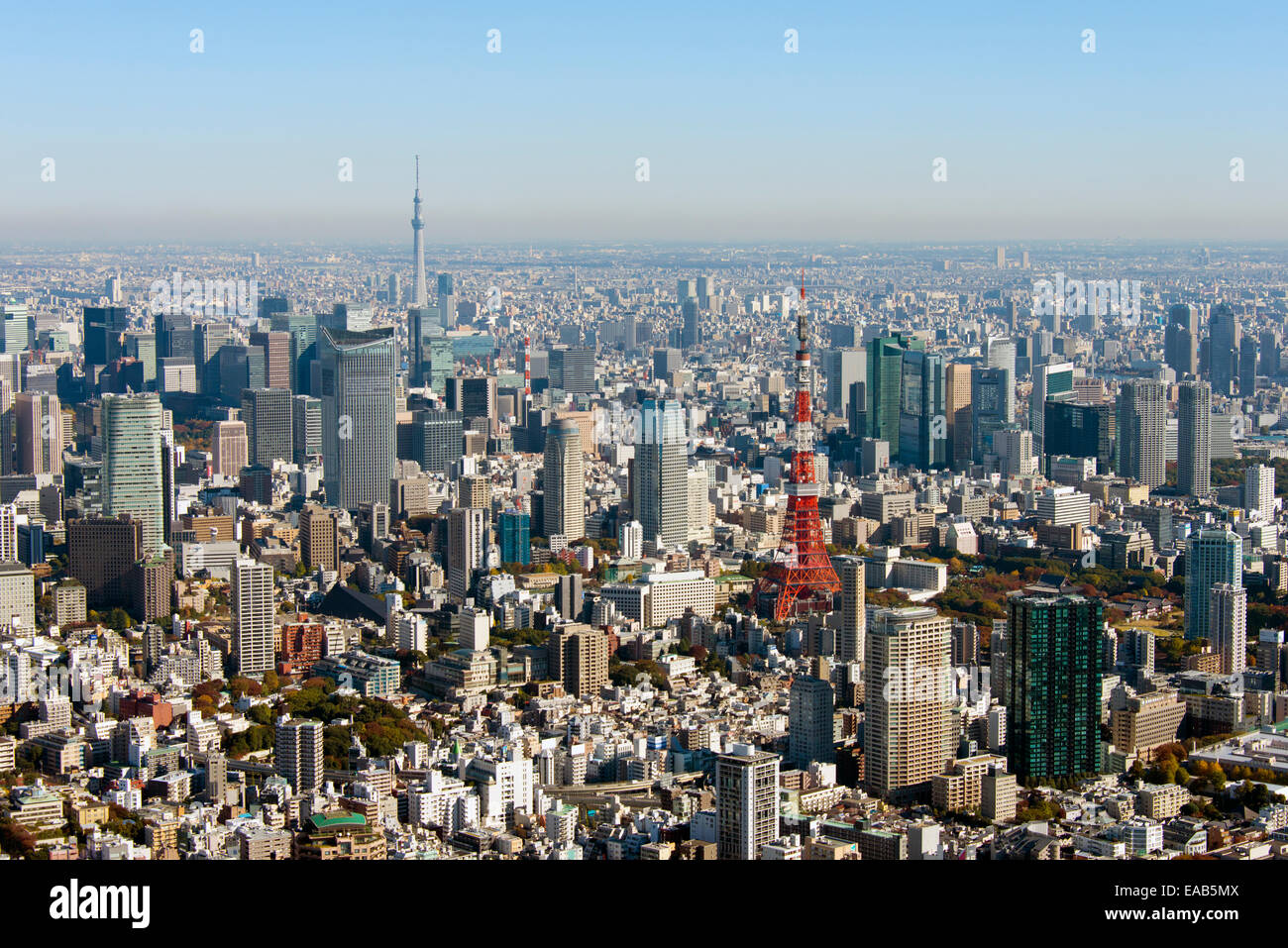 Tokyo Sky tree and Tokyo Tower Aerial view Stock Photo