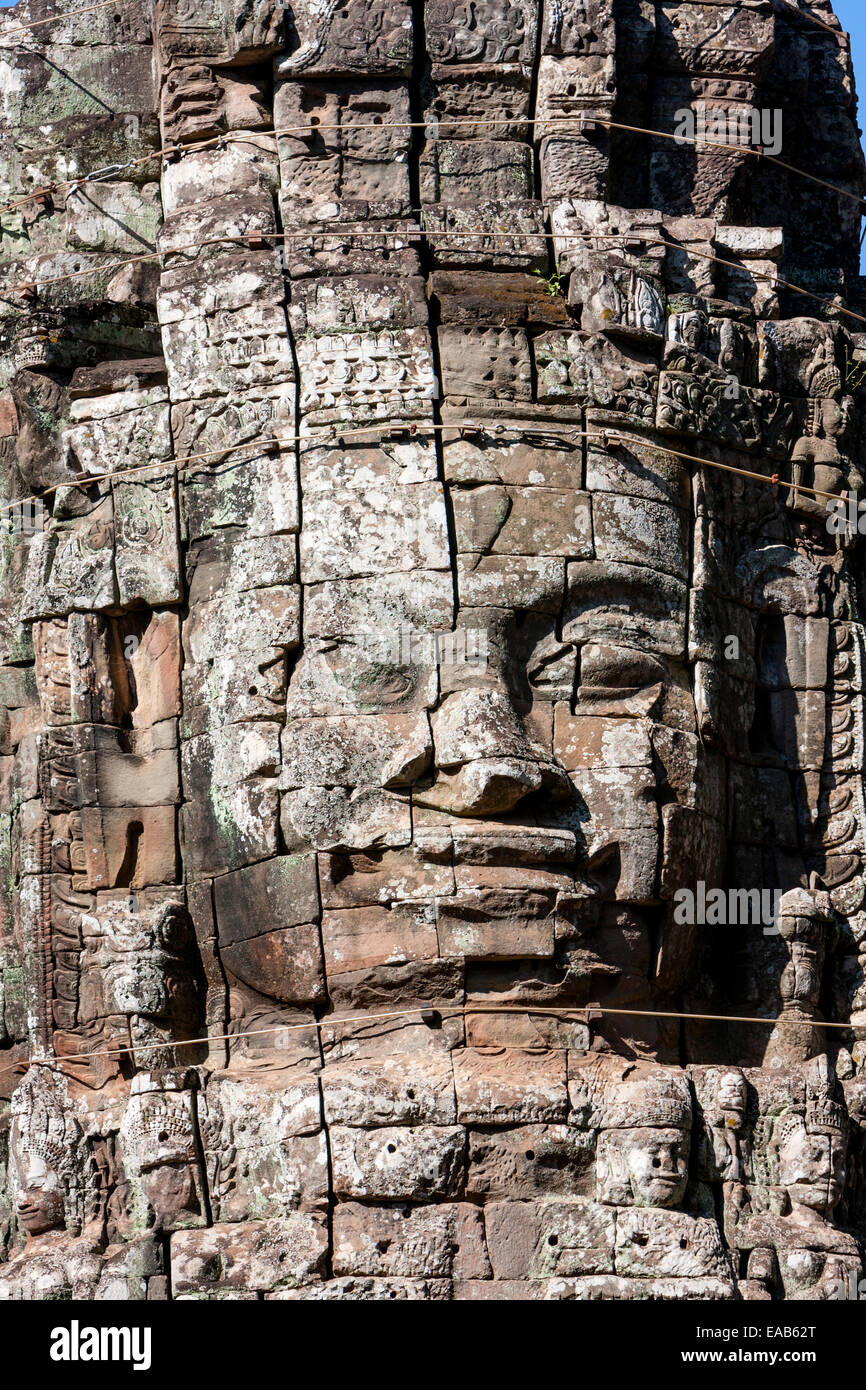 Cambodia, Bayon Temple, late 12th. Century.  Smiling Buddha Face, reconstructed 2010-11. Stock Photo