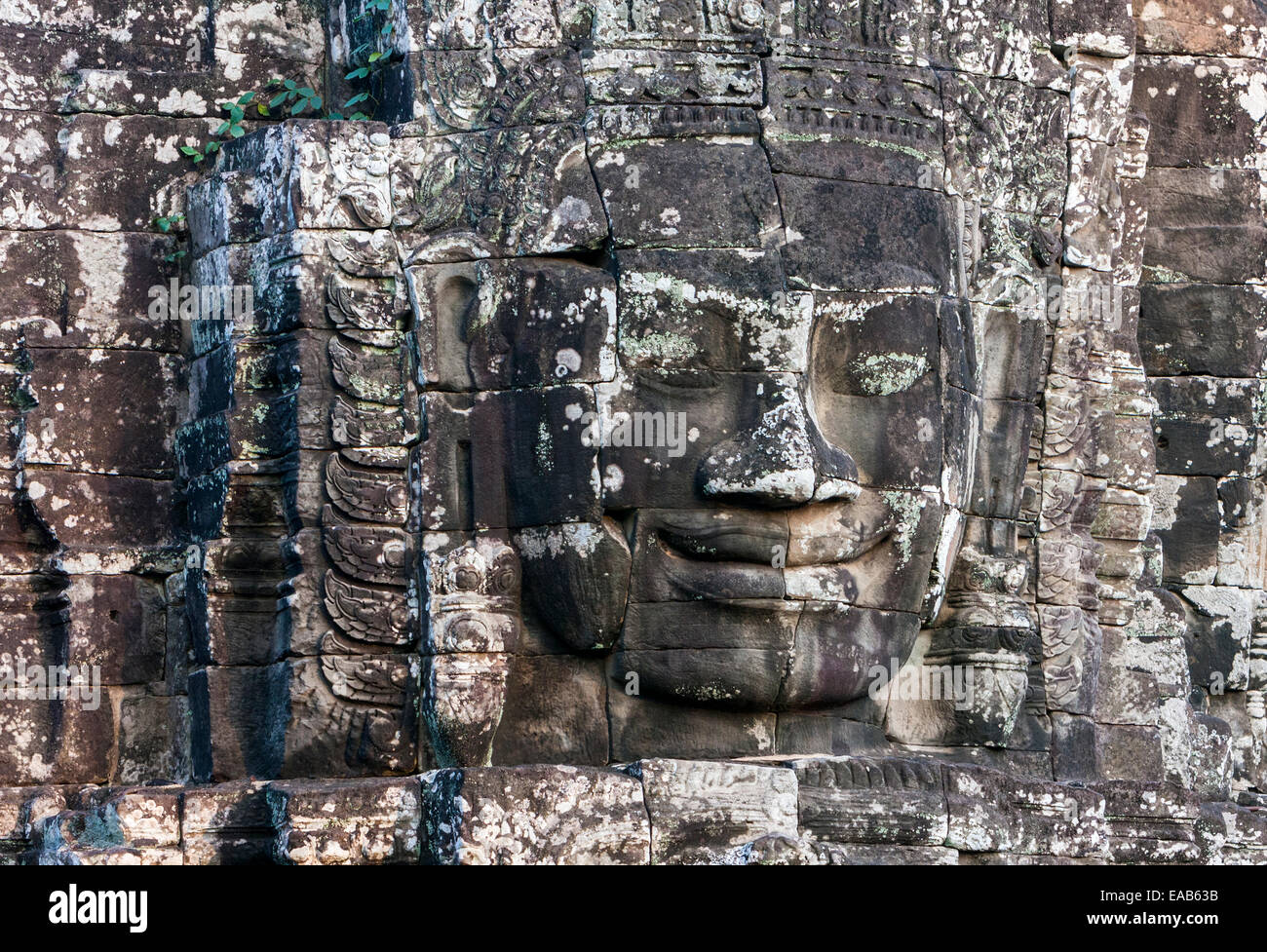 Cambodia, Bayon Temple.  Buddha Face. Stock Photo