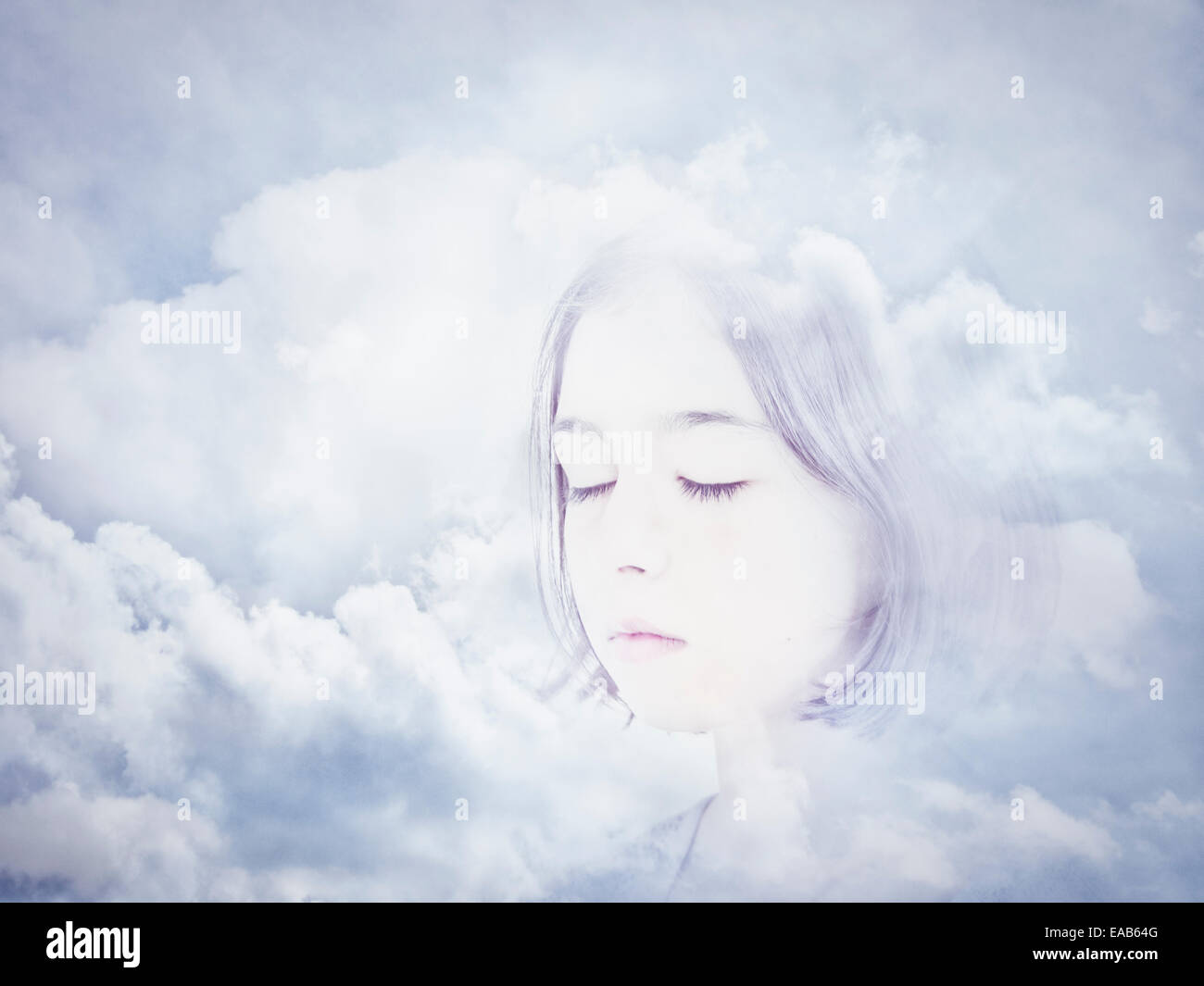 Face in clouds. Digital composite. Stock Photo