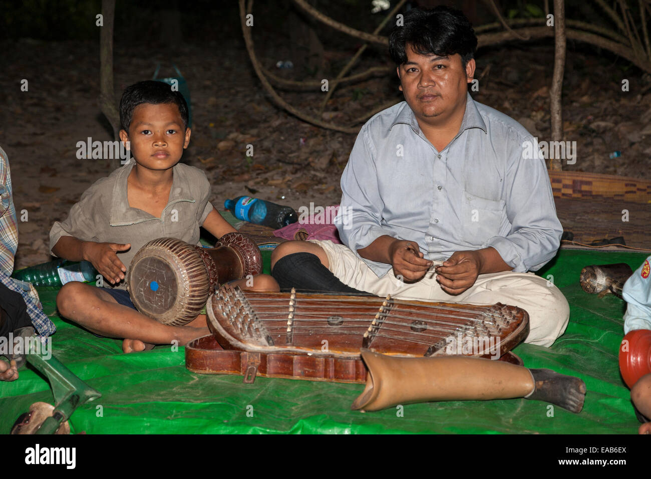 Cambodia.  Ankor Thom.  Musicians, Victims of Land Mines, Displaying  Artificial Limbs. Stock Photo