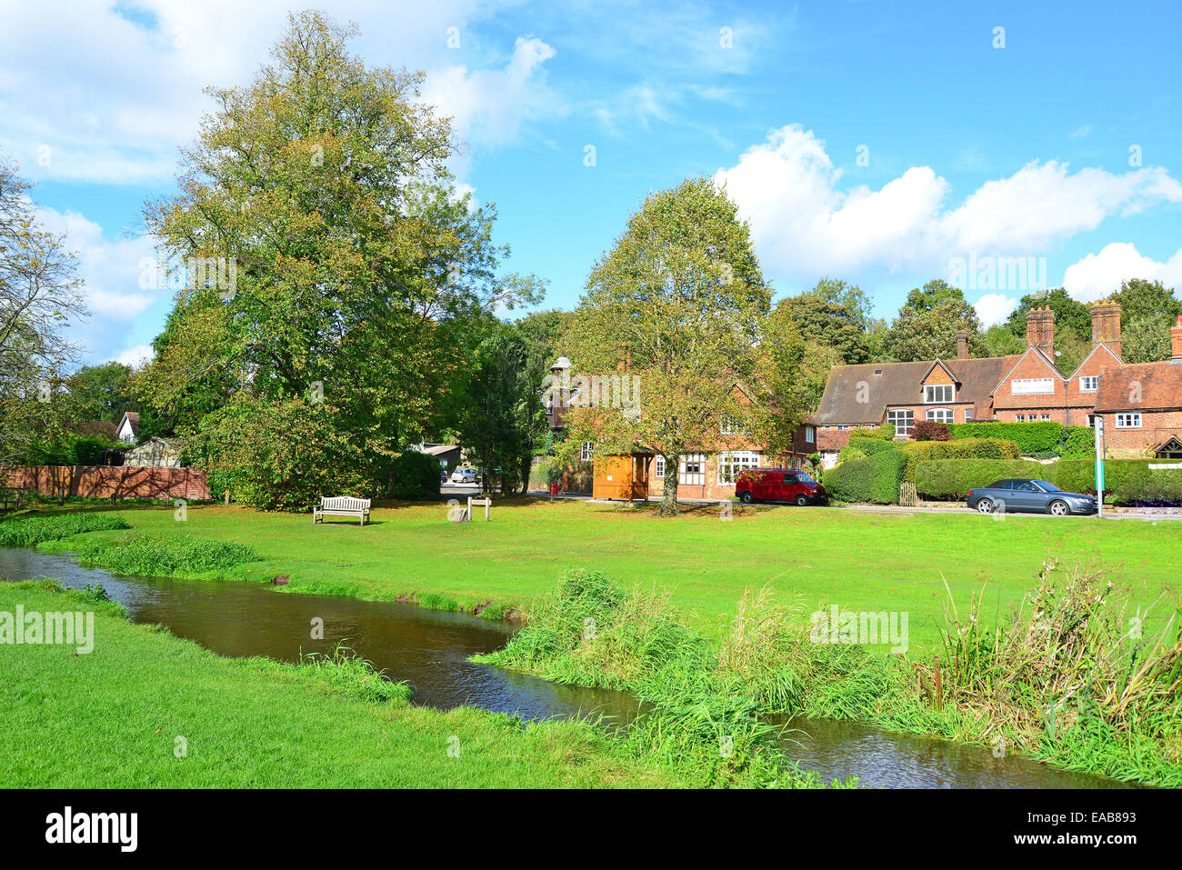 River Tillingbourne and The Green, Abinger Hammer, Surrey, England, United Kingdom Stock Photo