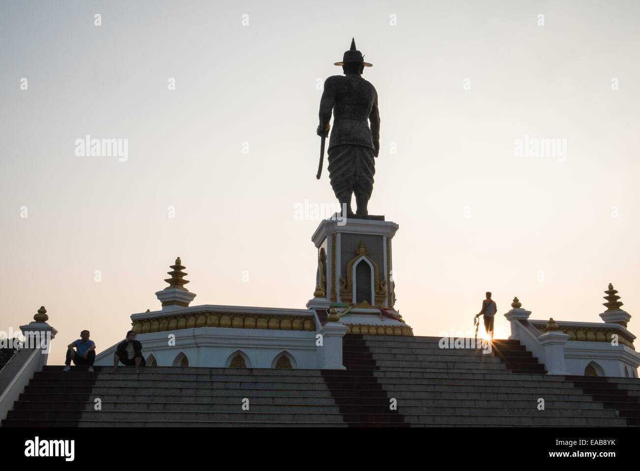 Sunset at Chao Anouvong Statue Vientiane, capital of Laos, South East Asia, Asia, Stock Photo