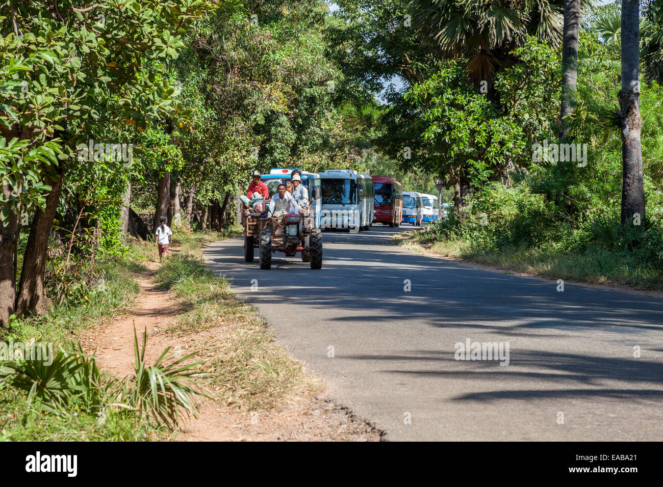 Cambodia.  Traffic on a Country Road. Stock Photo