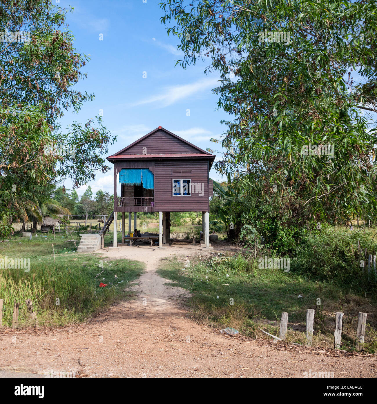Cambodia. Typical Modest Rural House, with Living Quarters above the