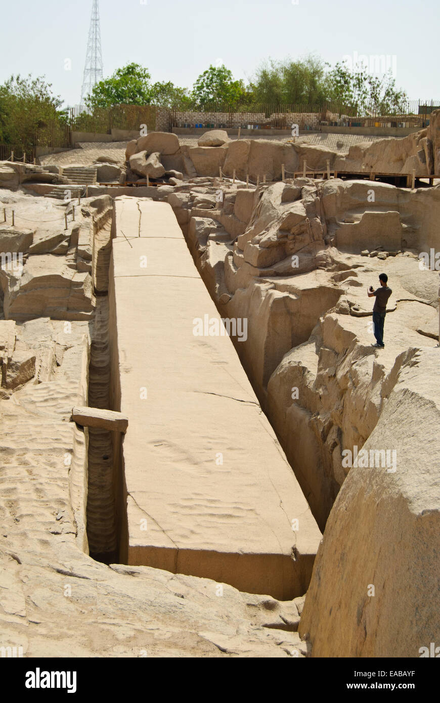 Unfinished Obelisk lying in a granite mine near Aswan Stock Photo