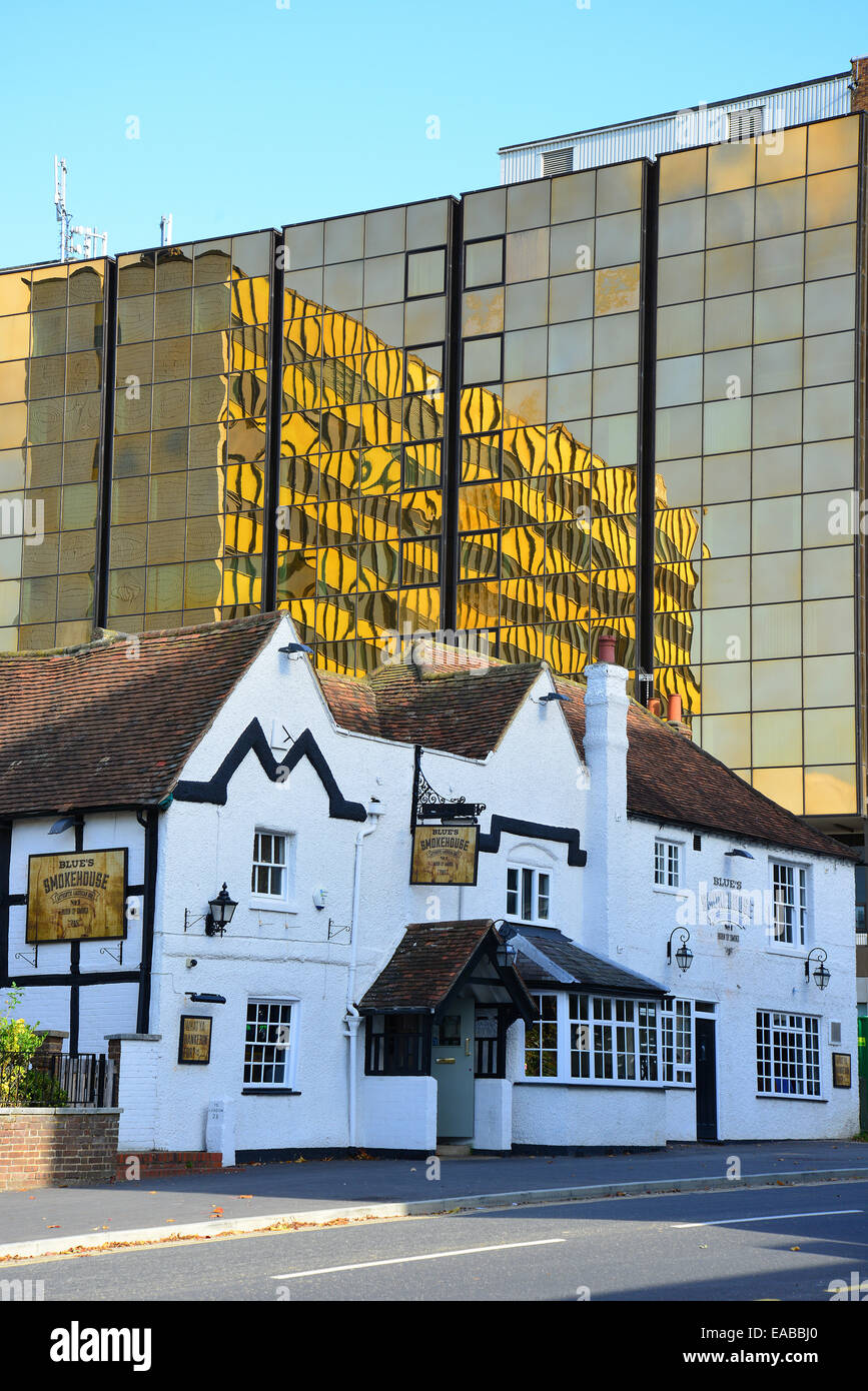 Smokehouse Restaurant and modern office block, High Street, Bracknell, Berkshire, England, United Kingdom Stock Photo