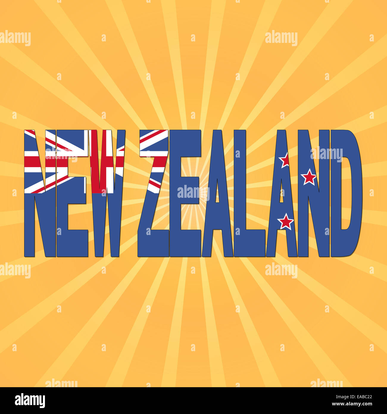 New Zealand flag text with sunburst illustration Stock Photo Alamy