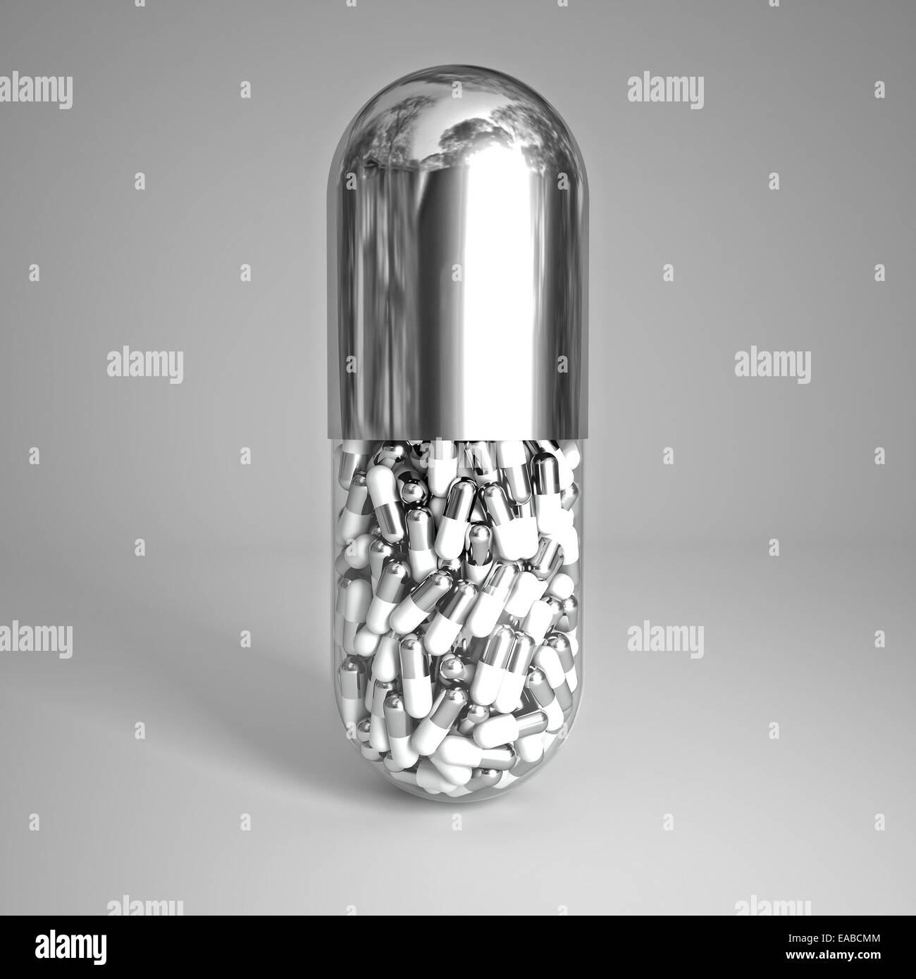 3d image of huge silver pill Stock Photo