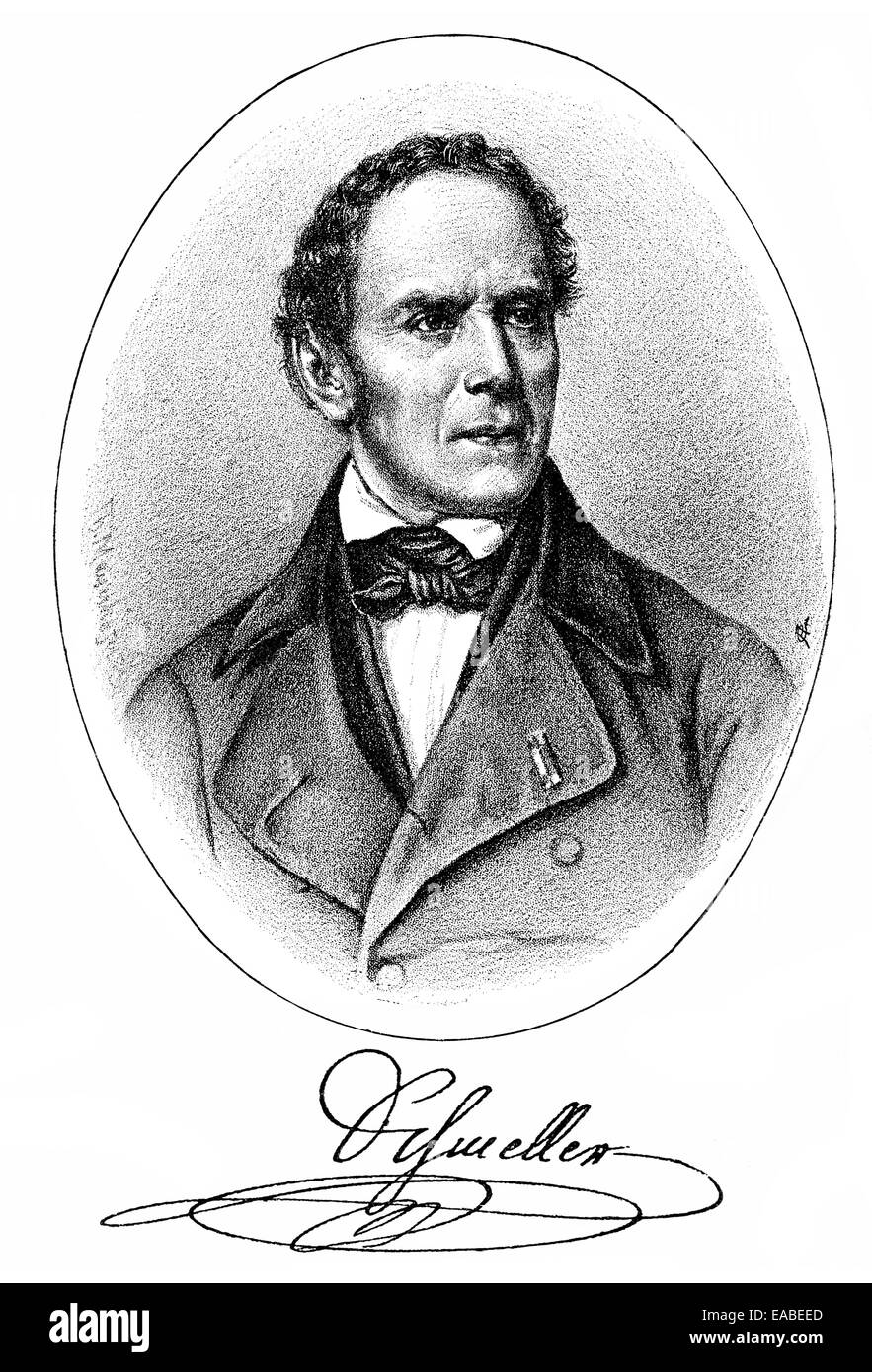 Johann Andreas Schmeller, 1785-1852, specialist in German studies and Bavarian linguist, Portrait mit Autogramm von Johann Andre Stock Photo