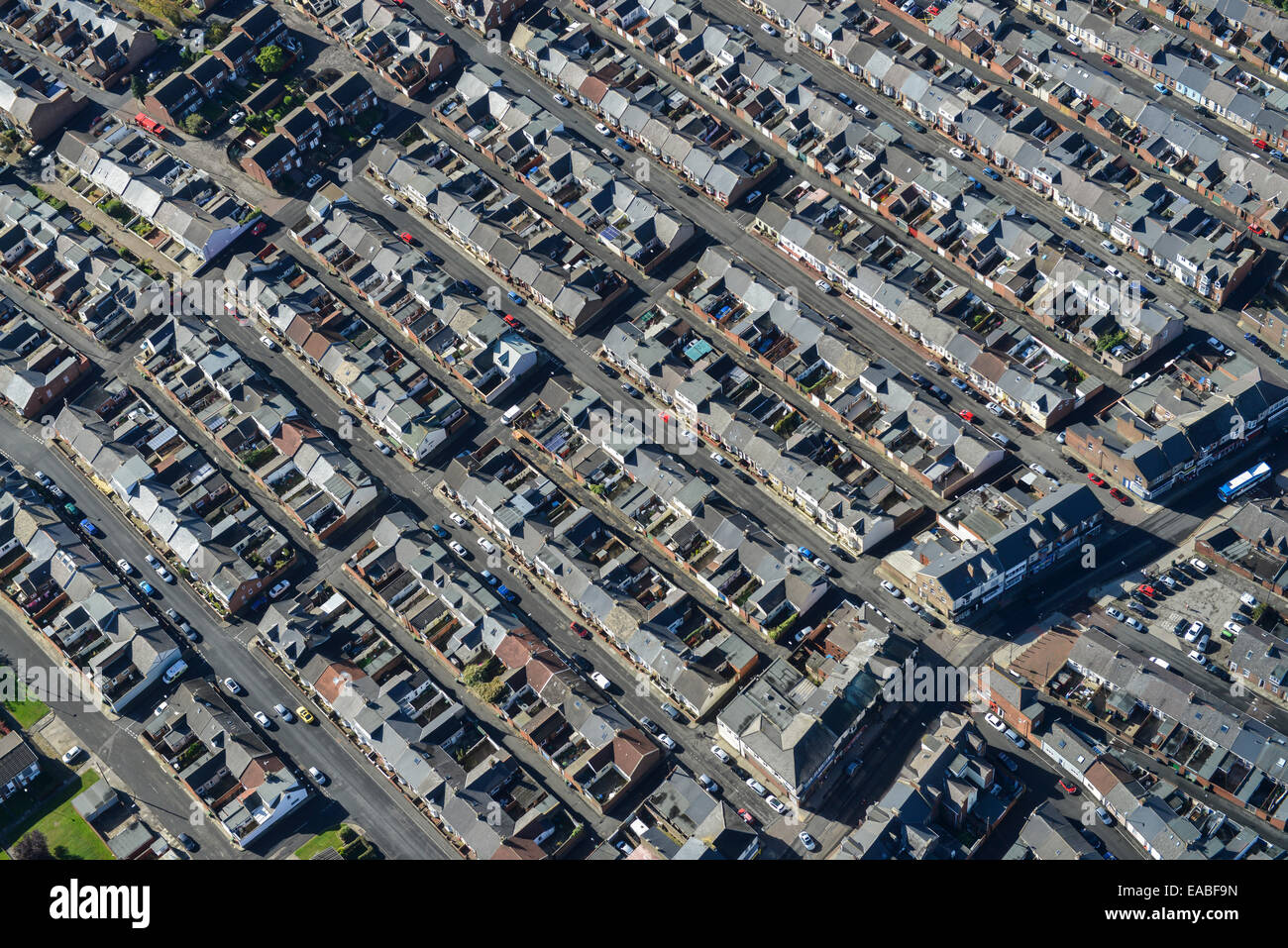 An aerial view of back to back terraced housing in Sunderland, a city in North East England Stock Photo