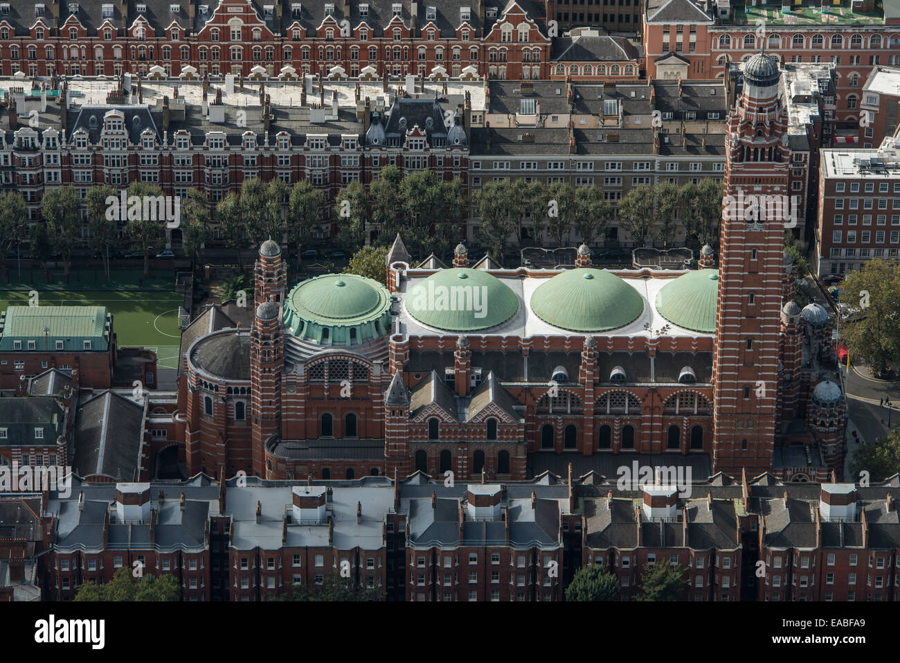 An aerial view of Westminster Cathedral, mother church of the Catholic Church in Great Britain Stock Photo