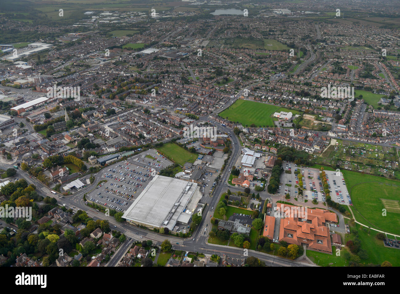 An Aerial View Of Mansfield Town Centre Nottinghamshire UK Stock   An Aerial View Of Mansfield Town Centre Nottinghamshire Uk EABFAR 