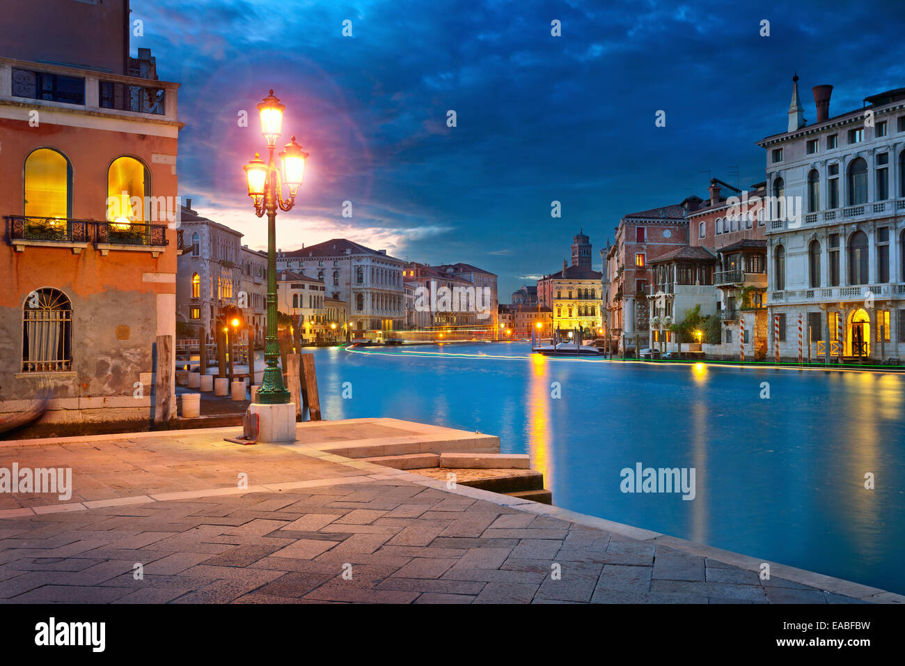 Venice.  Image of Grand Canal in Venice, Italy during twilight blue hour. Stock Photo