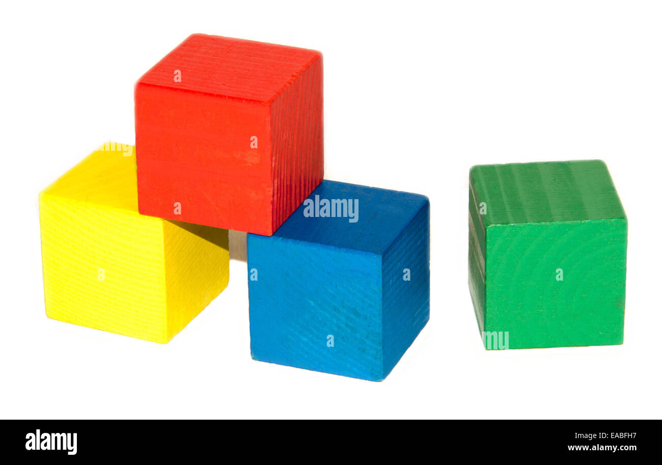 Coloured wooden cubes on white background isolated Stock Photo