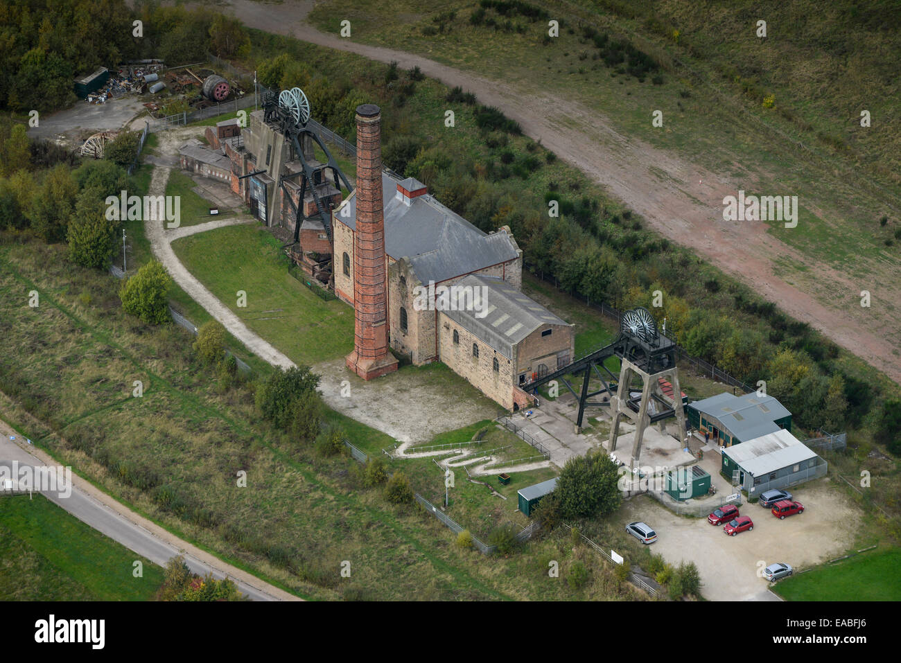 An aerial view of Pleasley Colliery, now a mining museum in Derbyshire ...