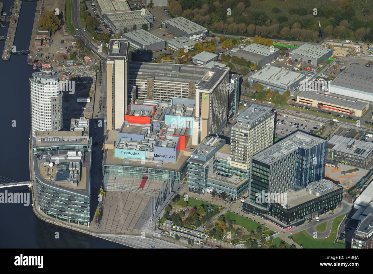An aerial view of MediaCityUK in Salford, Manchester. Home of the BBC Stock Photo