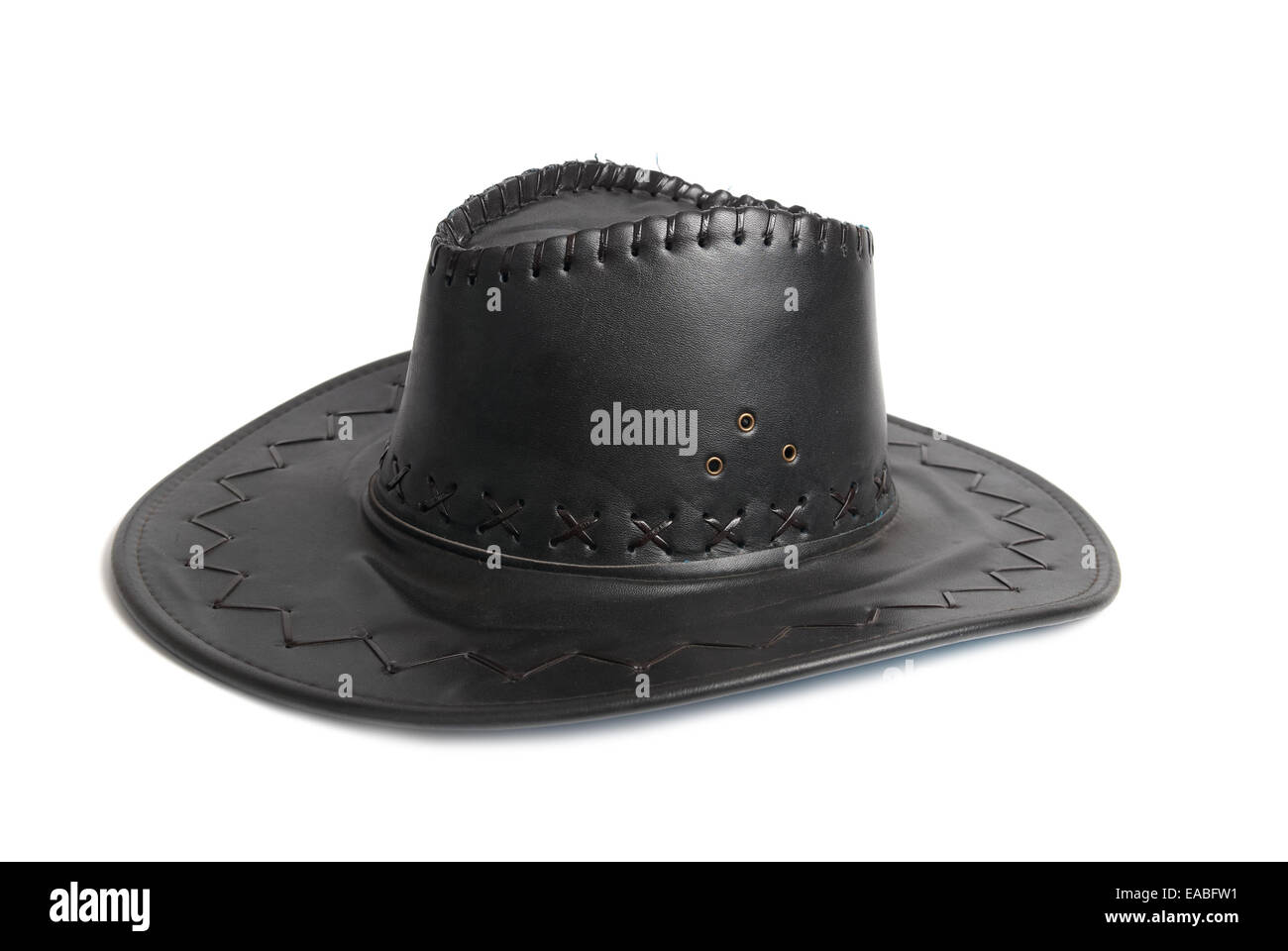 Black leather cowboy's hat isolated on white background Stock Photo - Alamy