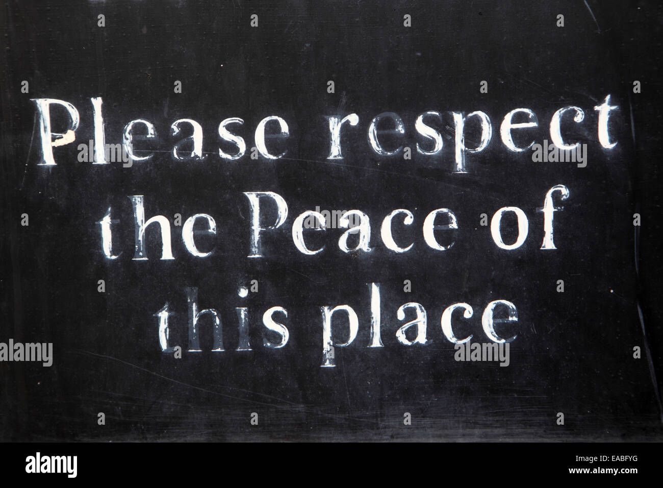 Please respect the peace of this place. Church Sign, Dorset Stock Photo