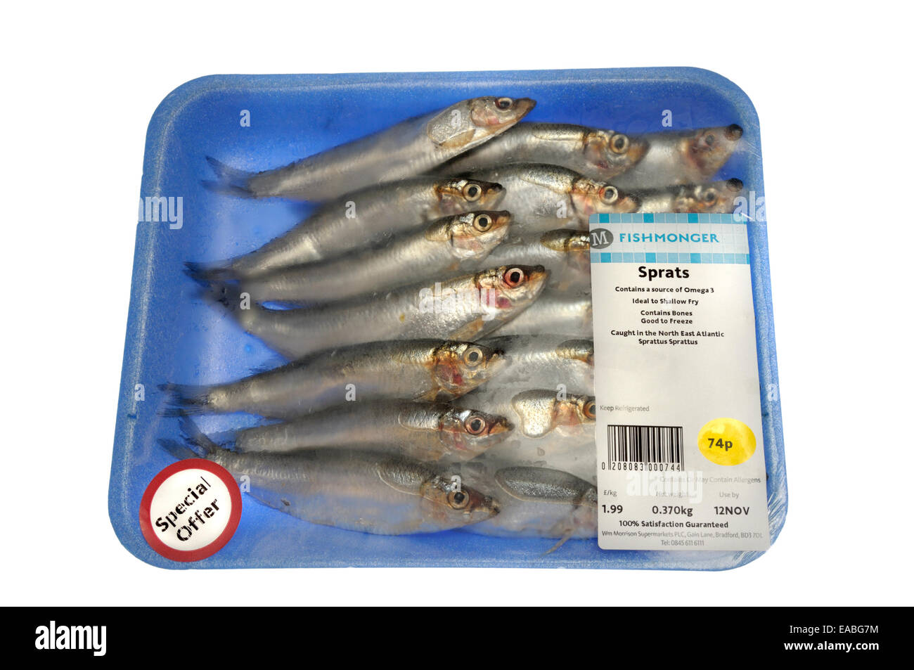 Whole Sprats, bought from a supermarket (Morrisons, UK) Stock Photo
