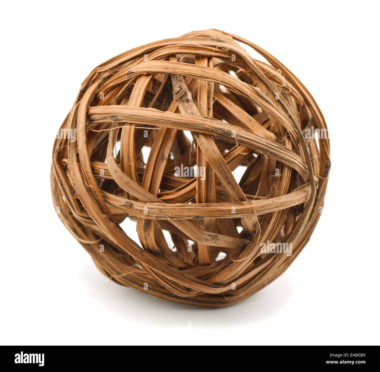 Decorative wooden wicker sphere isolated on white Stock Photo