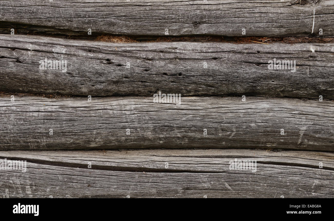Close up of very old log wall Stock Photo
