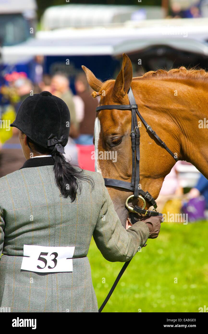 Horse and owner waiting for judging at an Agricultural Show. Hesket Newmarket Agricultural Show, Hesket Newmarket, Cumbria, UK. Stock Photo