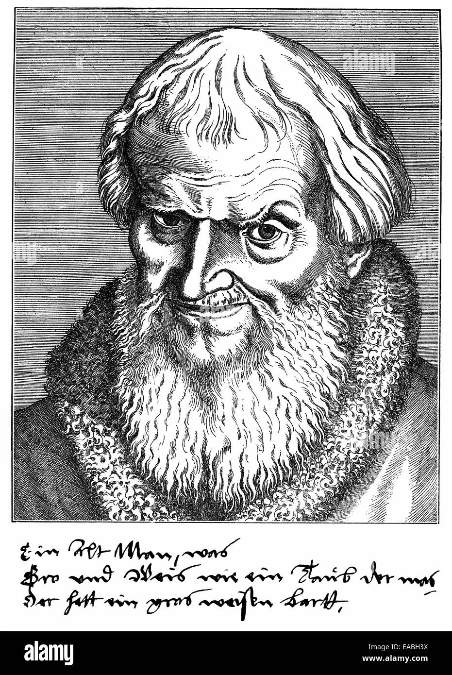 Hans Sachs, 1494 - 1576, a Nuremberg poet, playwright and Meistersinger, Holzschnitt von 1567, Portrait von Hans Sachs (1494 - 1 Stock Photo