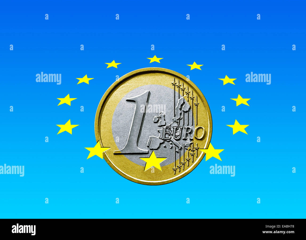 One Euro coin with twelve Euro Stars Stock Photo