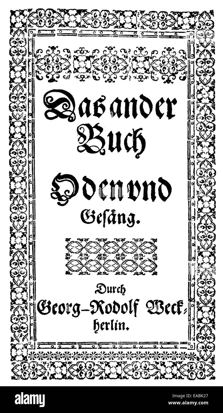 Historic print, 1619, front page of the book Oden und Gesaenge by George Rodolf Weckherlin, 1584 - 1653, German court poet, Tite Stock Photo