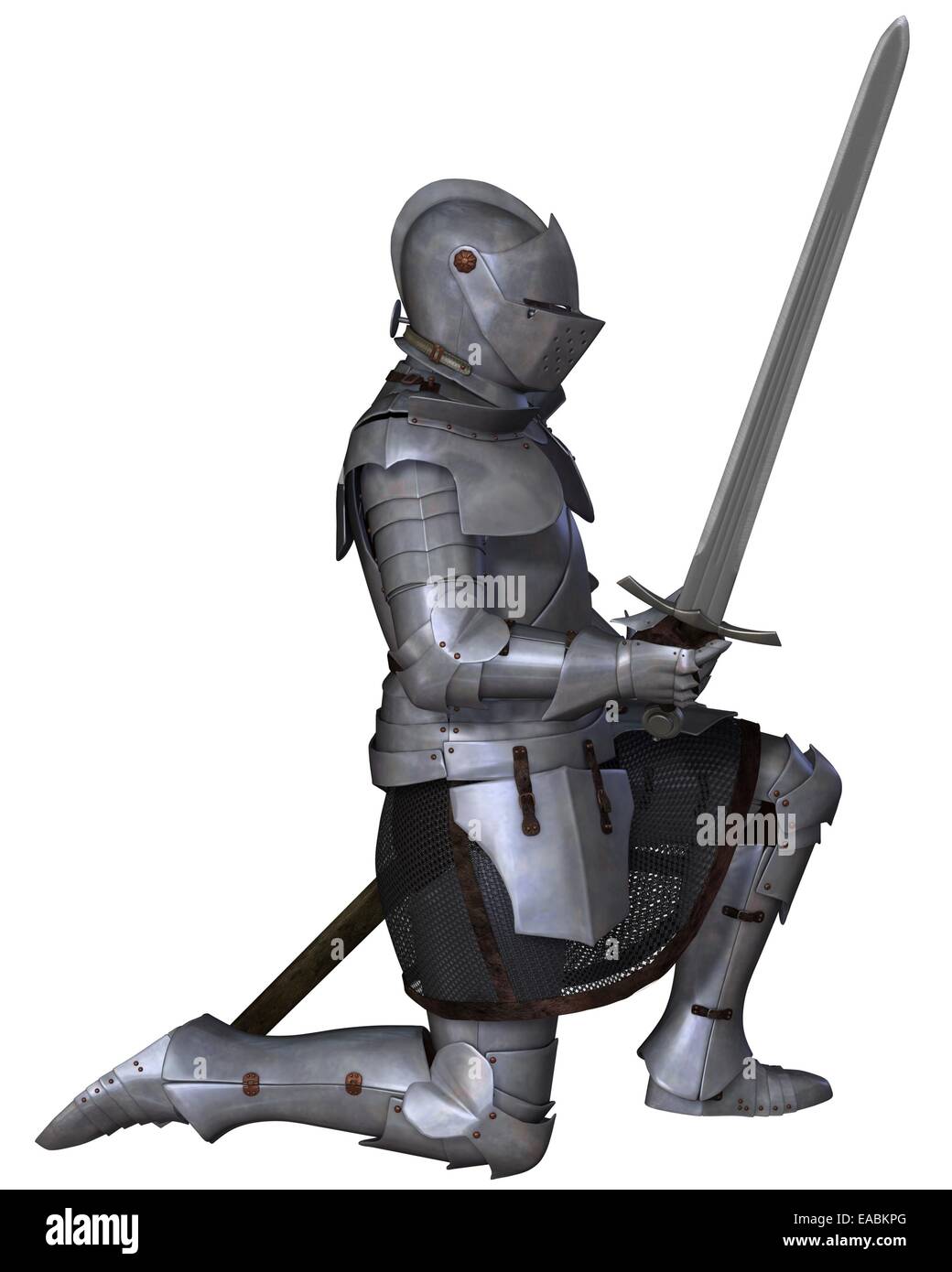 Fifteenth Century Medieval Knight in Kneeling Pose Stock Photo