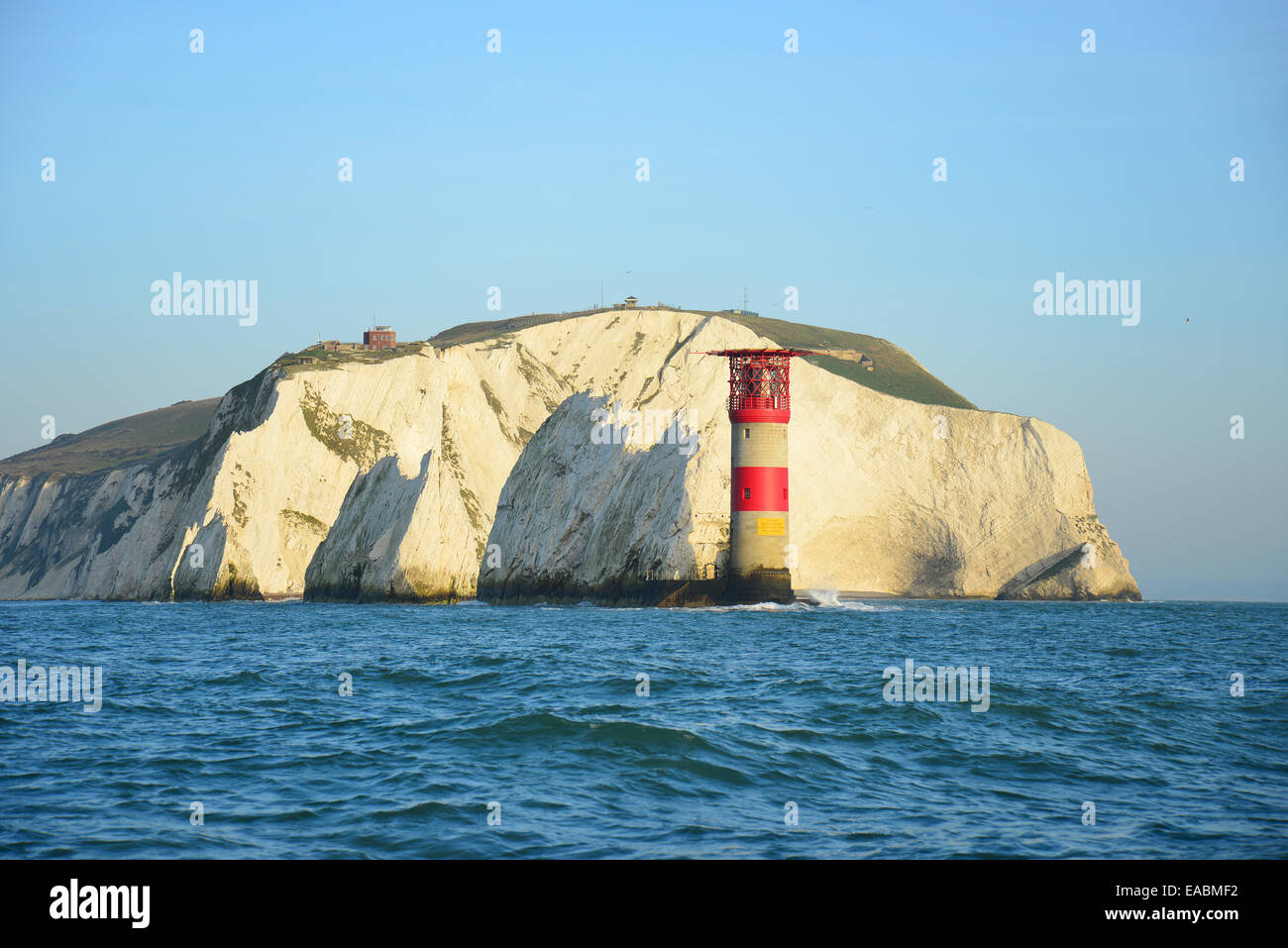 The Needles and Needles Lighthouse, Isle of Wight, England, United Kingdom Stock Photo