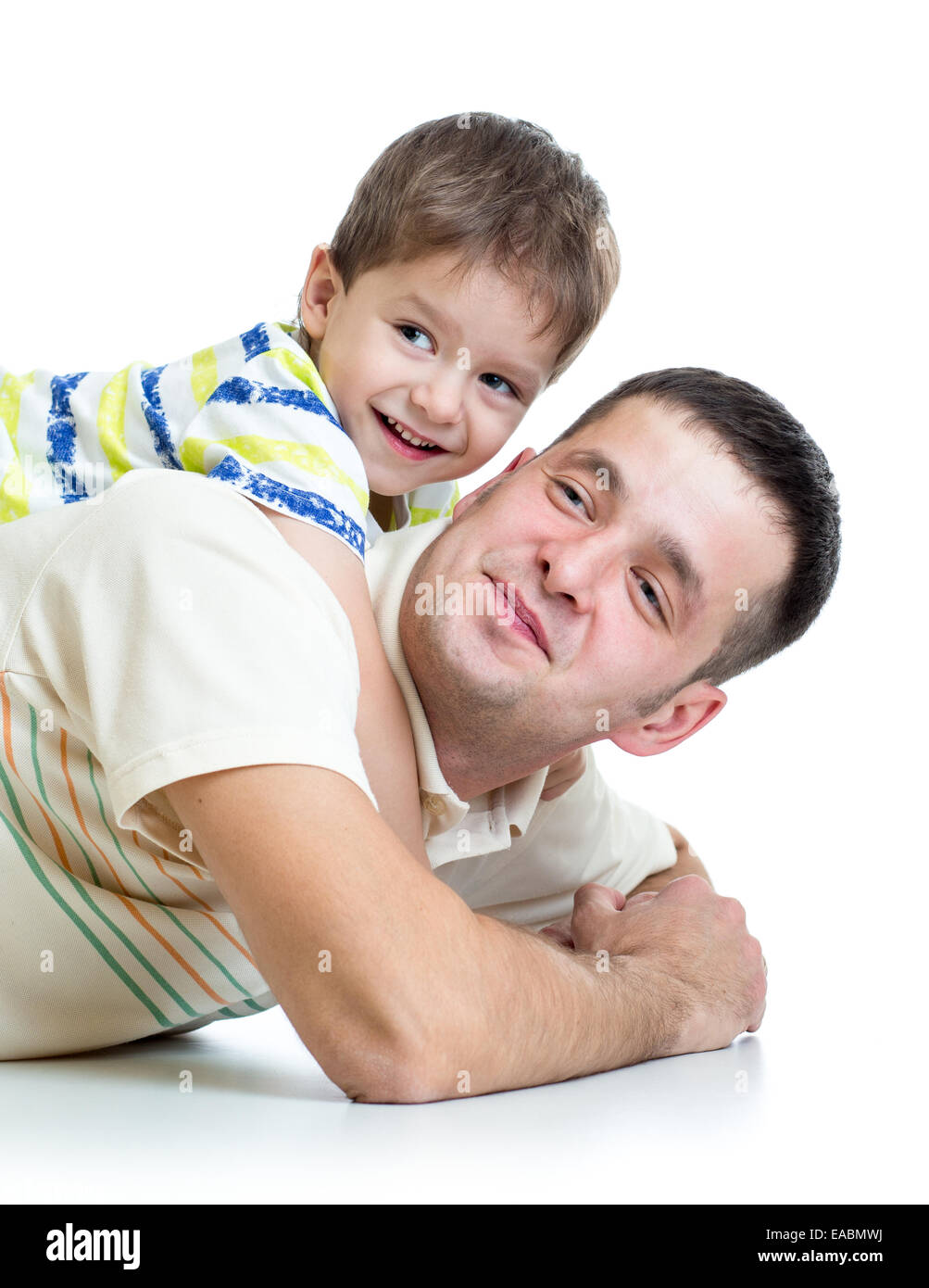 kid boy embracing dad Stock Photo