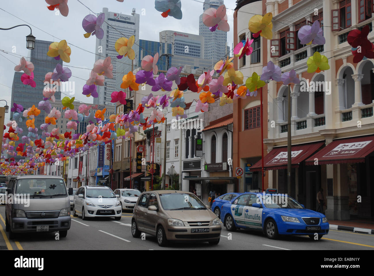 South Bridge Road decorated for the Mid-Autumn Festival, Singapore Stock Photo