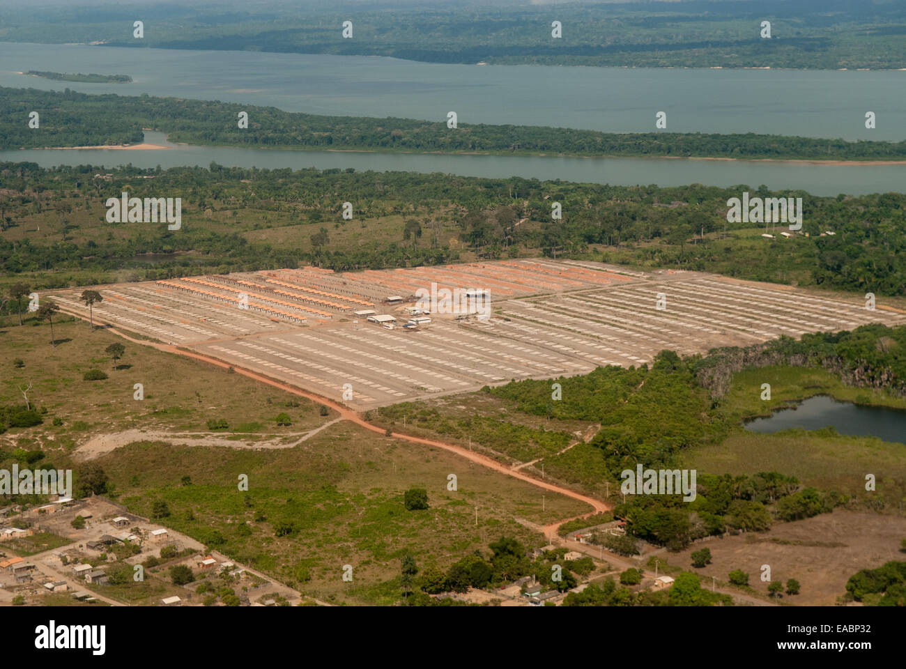 Itaituba, Brazil. Aerial view of social housing development at Piracanã II beside the Tapajos River. Stock Photo