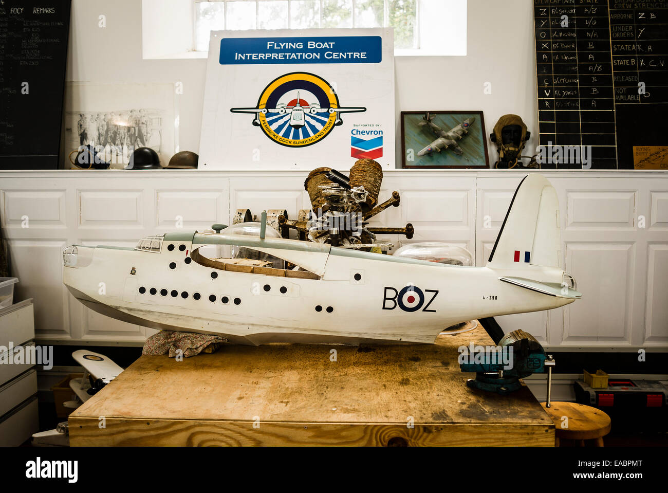 Exhibits in the Sunderland Flying Boat Interpretation Centre in Pembroke Dock UK Stock Photo