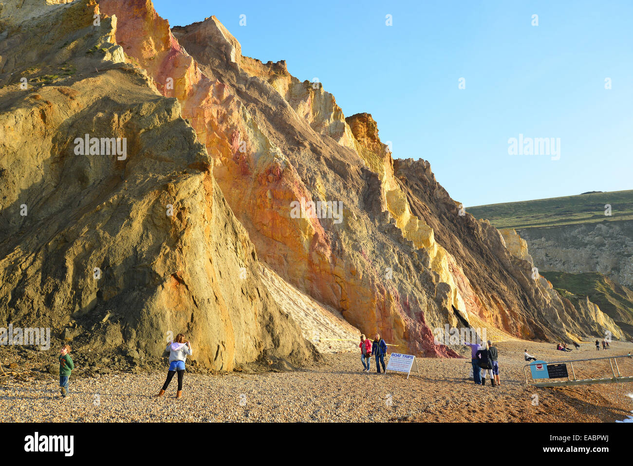 Beach and multi-coloured sand cliffs, Alum Bay, Isle of Wight, England, United Kingdom Stock Photo