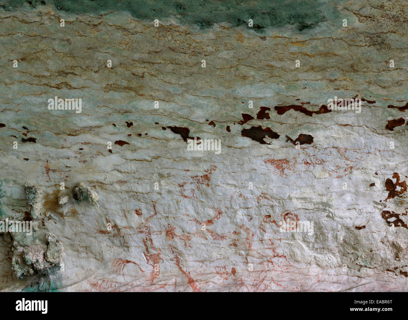 Prehistoric wall paintings at the Painted Cave in Niah National Park, Sarawak, Malaysia Stock Photo