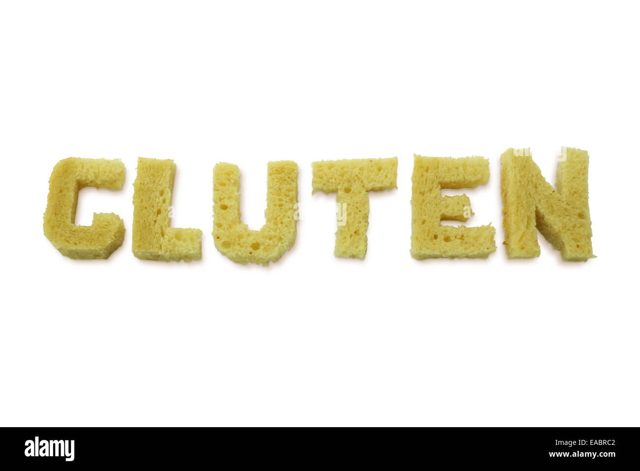 Word gluten composed of slices of bread Stock Photo