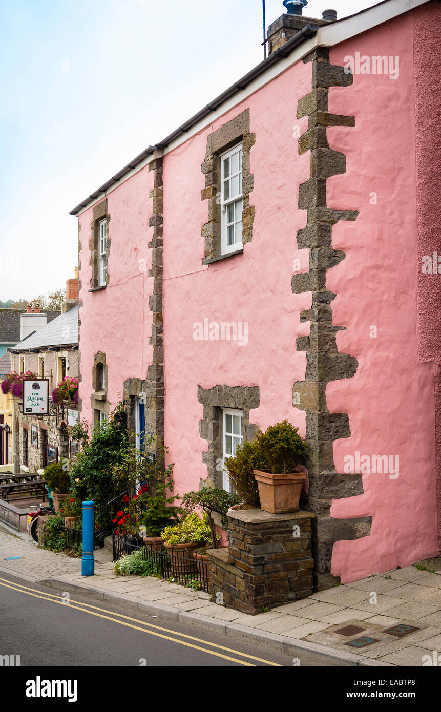 Pink dwellings in Saundersfoot village in Dyfed South Wales UK Stock Photo