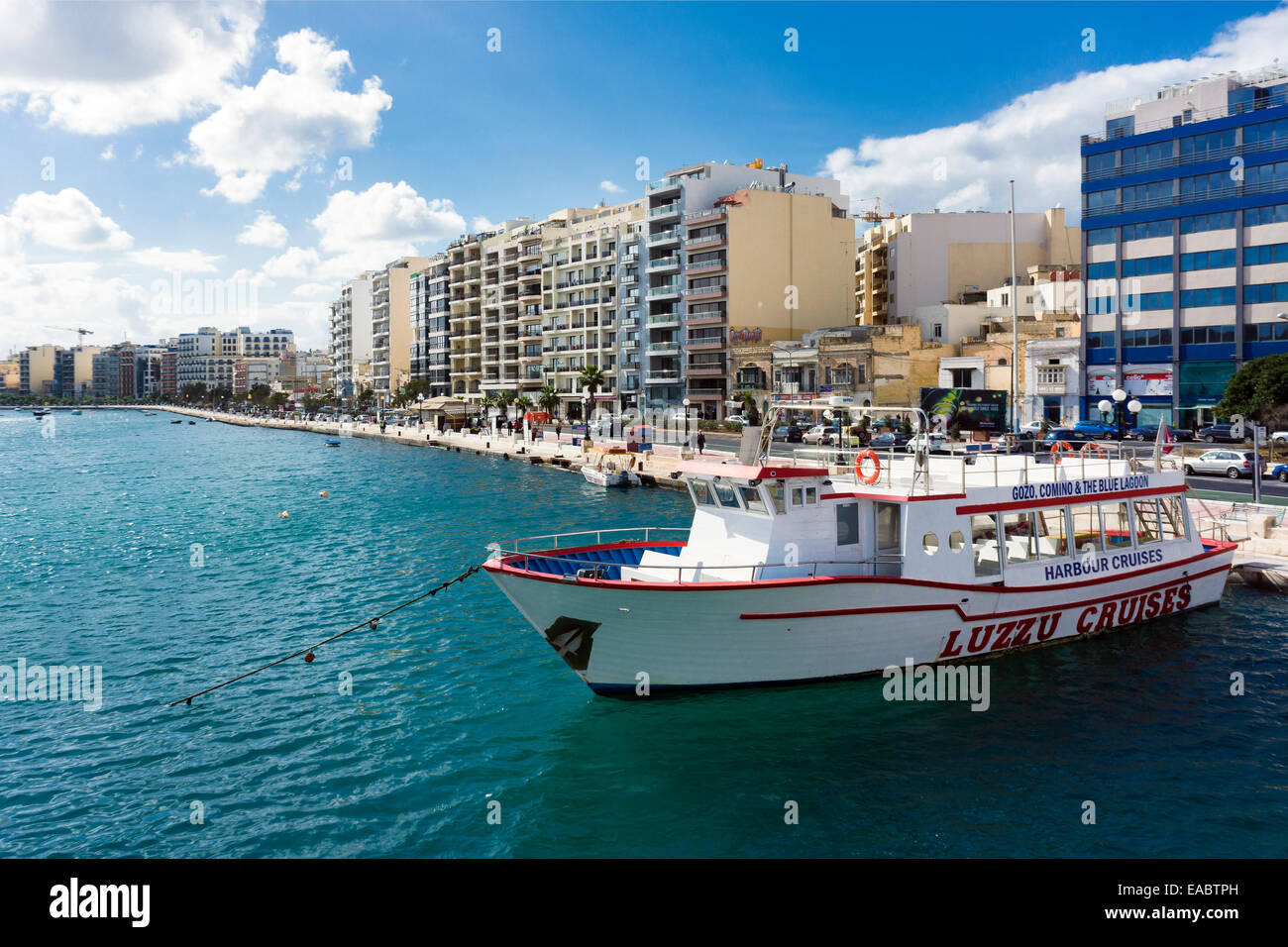 Malta Sliema tourboat at landing stage Stock Photo