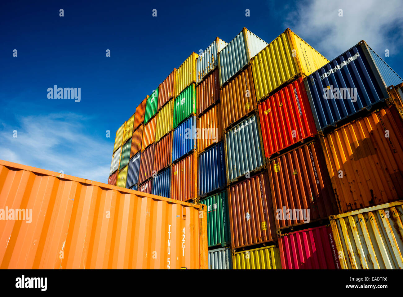Germany Dornstadt containers at freight station Stock Photo