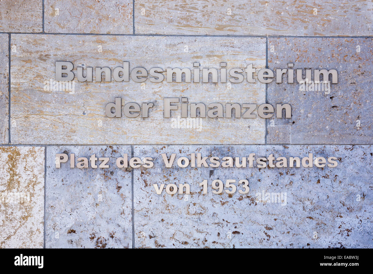 Germany Berlin sign of the Federal Ministry of Finance square of Uprising of 1953 in East Germany Stock Photo