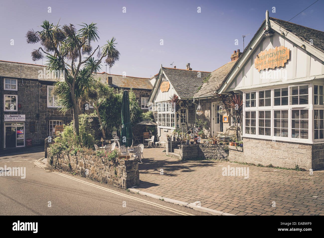 UK, Cornwall, Mousehole, houses at main road Stock Photo Alamy