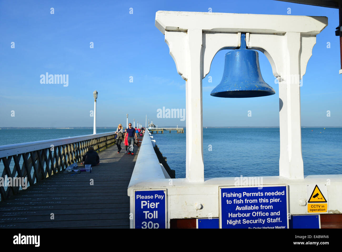 Warning bell on Yarmouth Pier, Yarmouth, Isle of Wight, England, United Kingdom Stock Photo