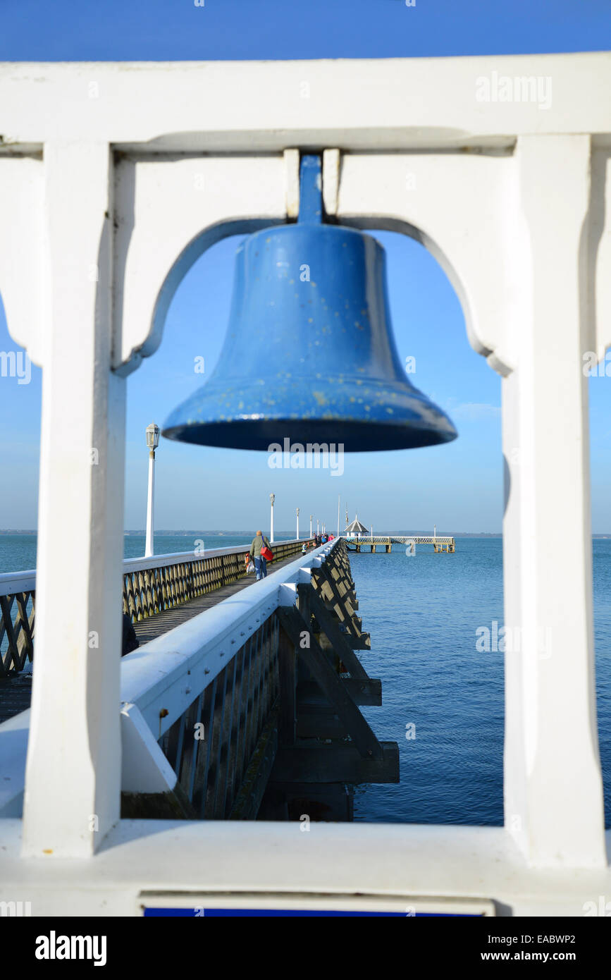 Warning bell on Yarmouth Pier, Yarmouth, Isle of Wight, England, United Kingdom Stock Photo