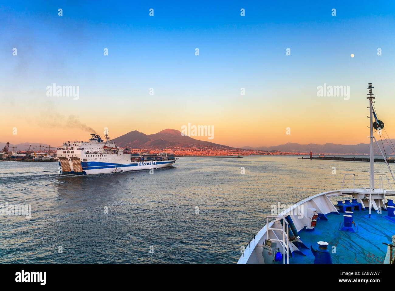 Panorama of Naples, view of the port and Vesuvio Stock Photo