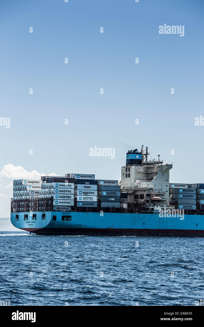Spain Andalusia Tarifa cargo ship on the ocean Stock Photo