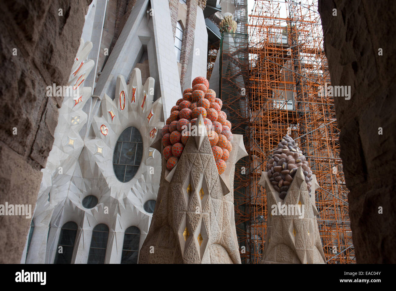 New facade of the Sagrada Familia under construction with finished